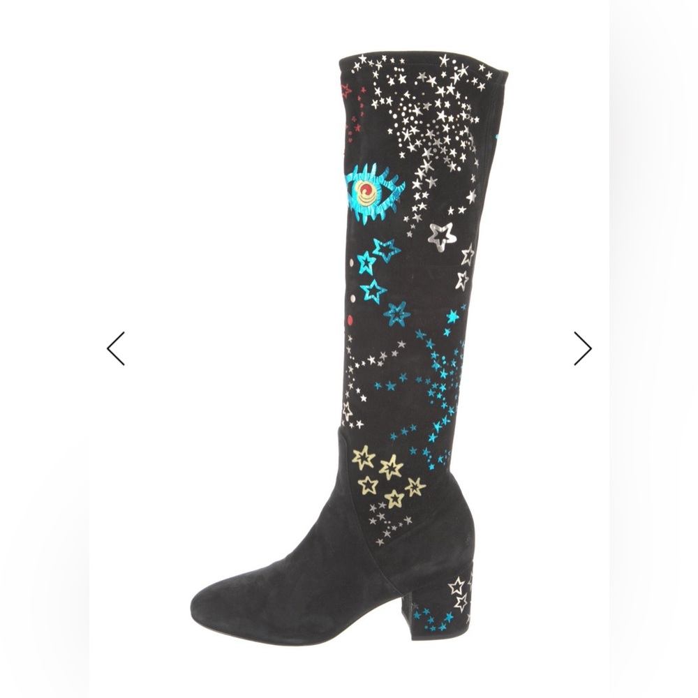 Valentino Celestial Metallic Suede Tall Heeled Boots